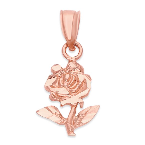 Solid 14k Rose Gold Rose Pendant - Flower Jewelry Gifts for Women - Picture 1 of 5